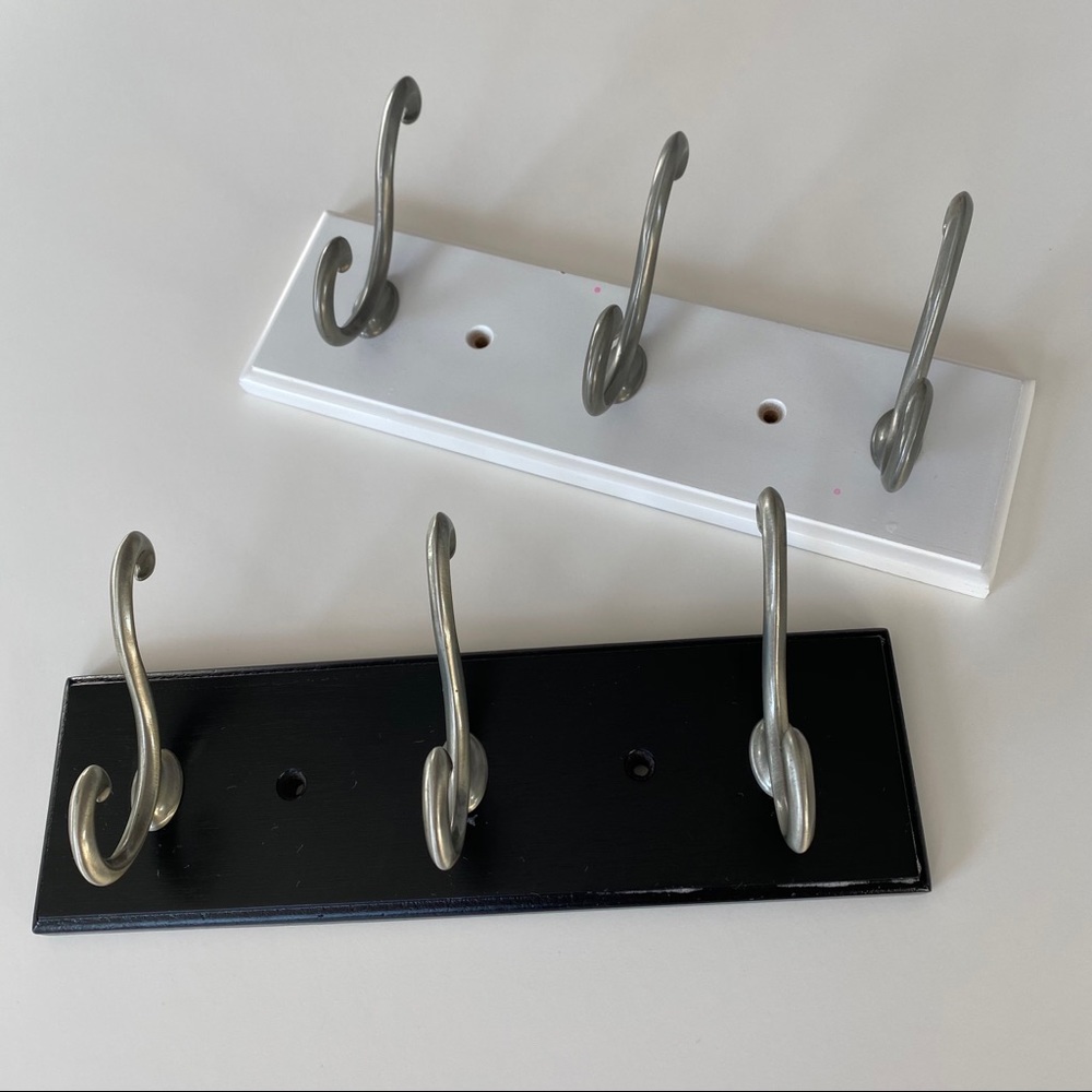 Set of Two 3 Hook Hangers Black White and Silver